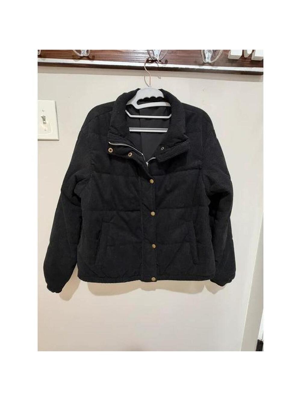 Black corduroy bomber jacket thick padding warm fall winter layers western